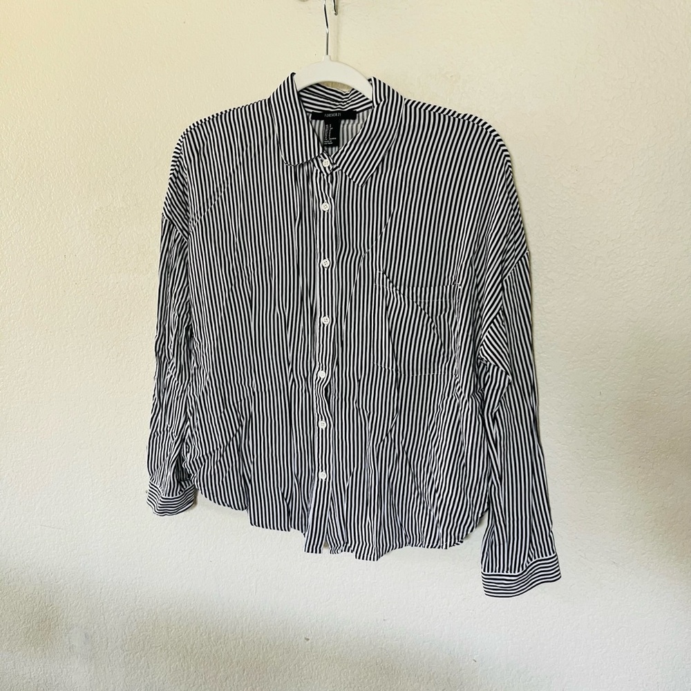 Forever 21 Black & White Vertical Stripe Button-Down Shirt